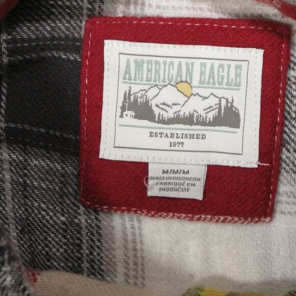 American Eagle Color Block Cropped Button Front Flannel Top Size Medium - Picture 7 of 7